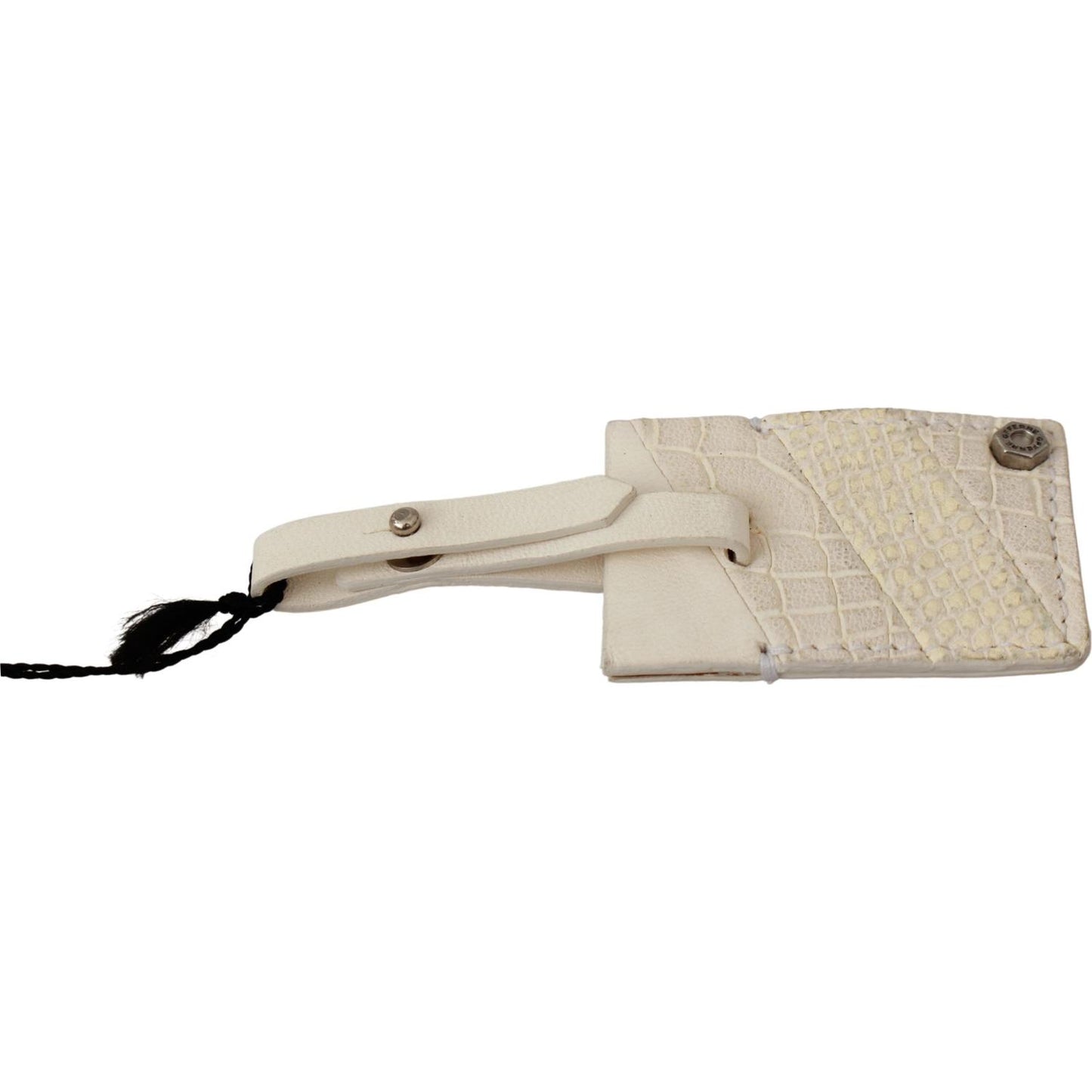 GF Ferre Beige Luggage Tag Branded Leather Patterned Keychain Keychain