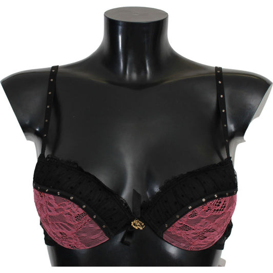 Roberto Cavalli Black Pink Lace Push Up Bra Underwear BIK735-IT1