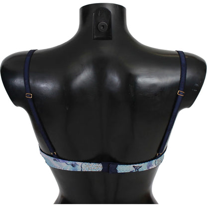 Roberto Cavalli Blue Printed Nylon Reggiseno Bra Underwear