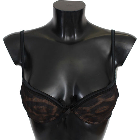 Roberto Cavalli Black Leopard Nylon Push Up Bra Underwear BIK772-It1