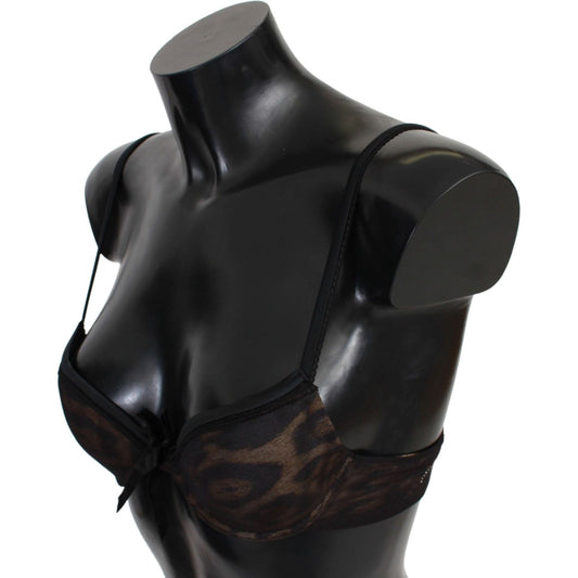 Roberto Cavalli Black Leopard Nylon Push Up Bra Underwear BIK772-It1