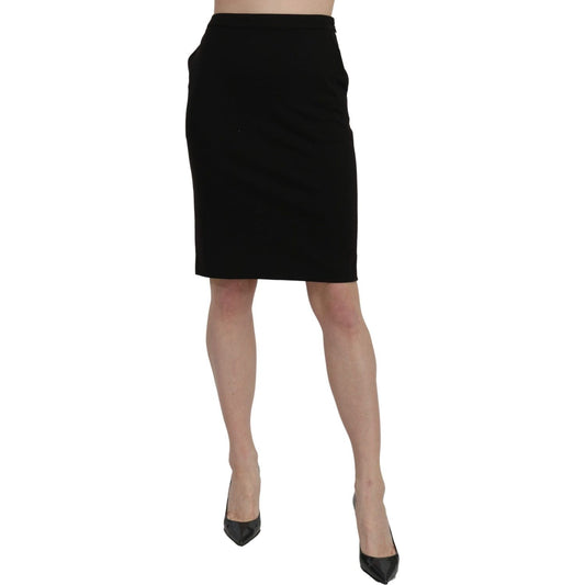 GF Ferre Black High Waist Pencil Cut Knee Length Formal Skirt SKI1398-40