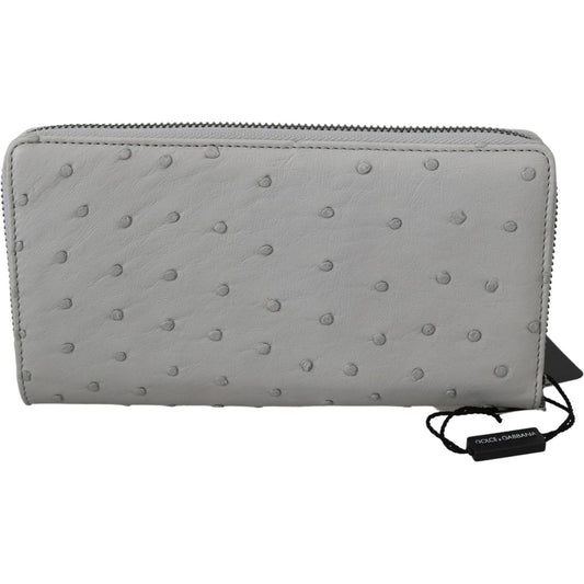 Dolce & Gabbana White Ostrich Leather Continental Mens Clutch Wallet VAS9702