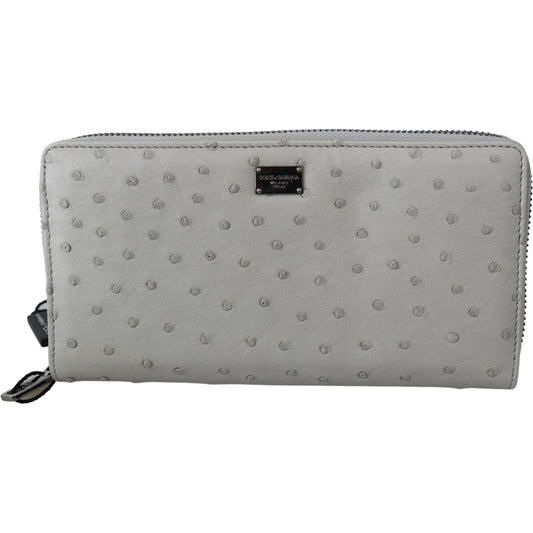 Dolce & Gabbana White Ostrich Leather Continental Mens Clutch Wallet VAS9702