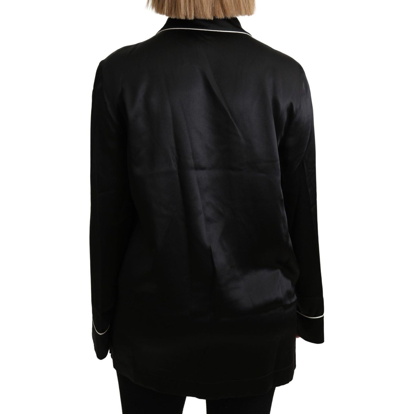 Dolce & Gabbana Black Shirt Silk Stretch Top Blouse TSH4819-44