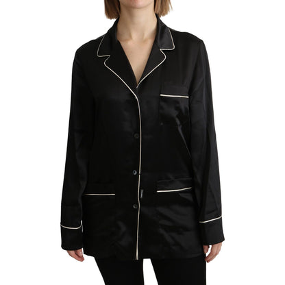 Dolce & Gabbana Black Shirt Silk Stretch Top Blouse