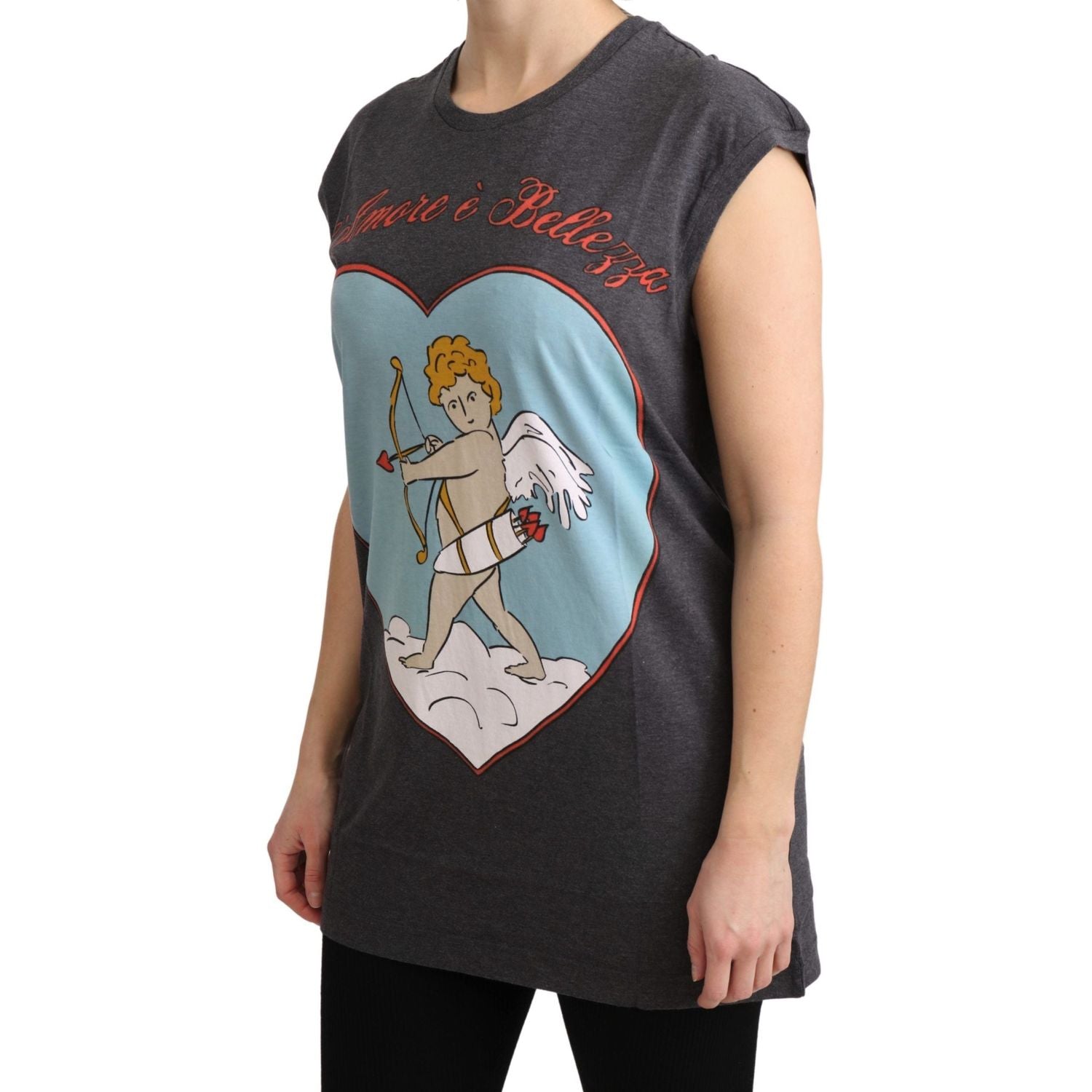 تي شيرت دولتشي آند غابانا الأنيق المصنوع من القطن باللون الرمادي بأكمام قصيرة