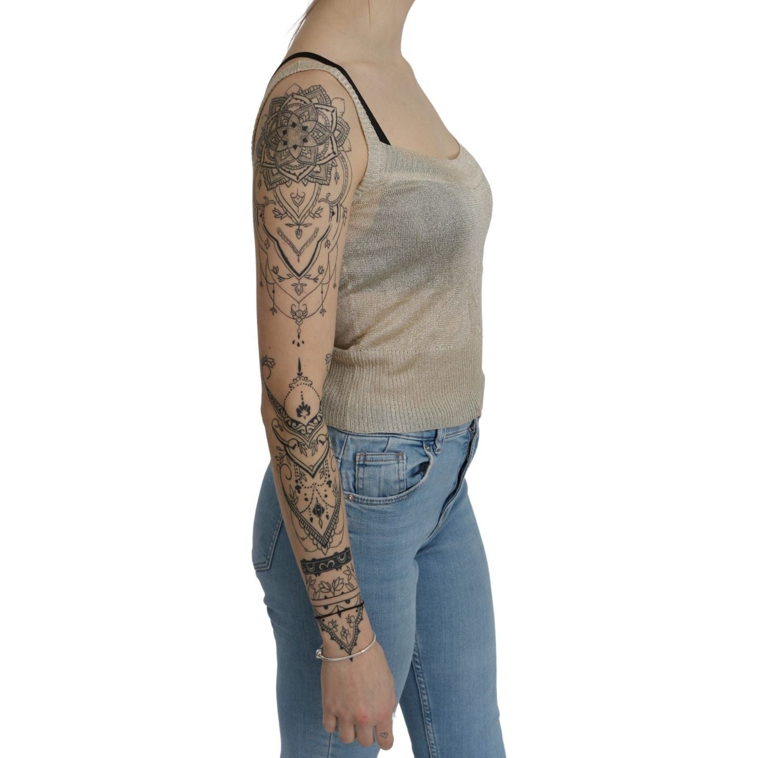 优雅米色无袖细肩带背心