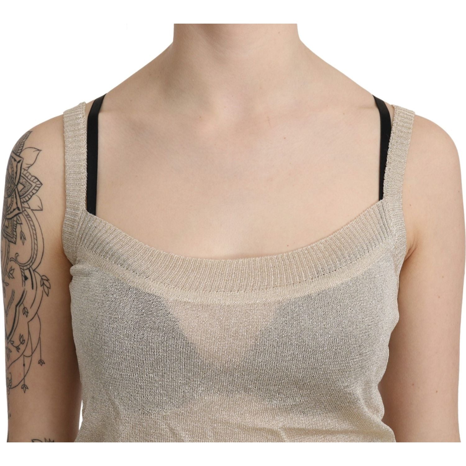 优雅米色无袖细肩带背心