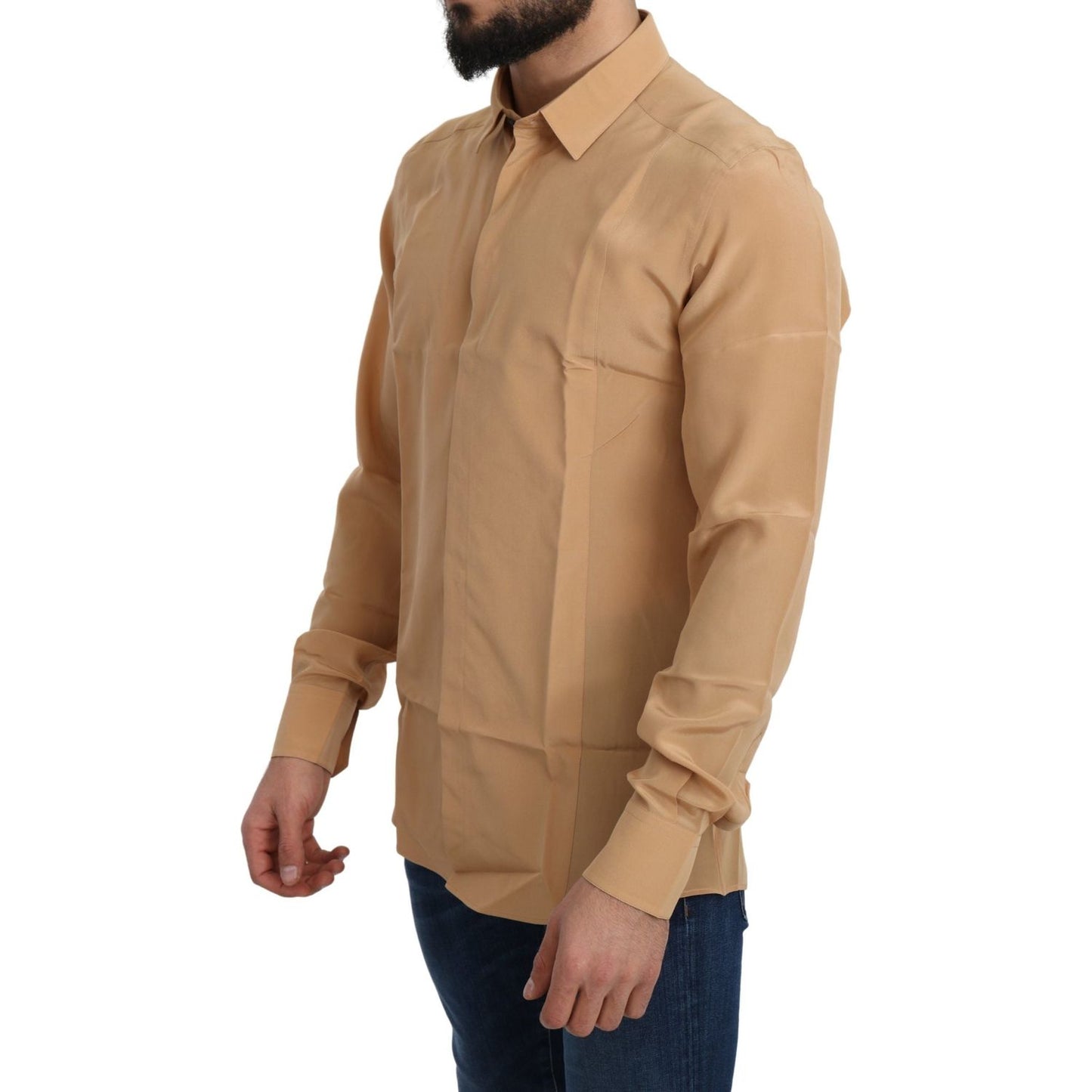 Dolce & Gabbana Elegant Yellow Silk Men's Formal Shirt TSH5213-IT40/M-FBB-253