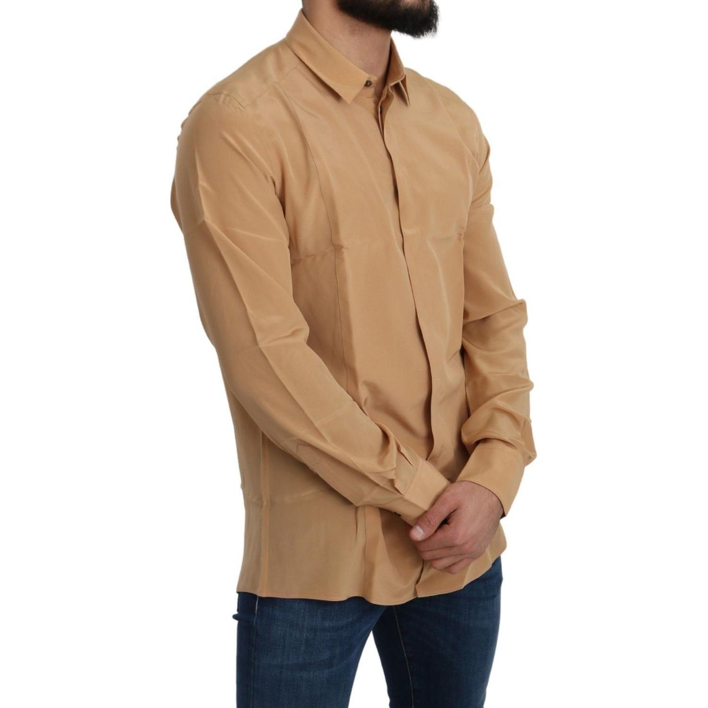 Dolce & Gabbana Elegant Yellow Silk Men's Formal Shirt TSH5213-IT40/M-FBB-253