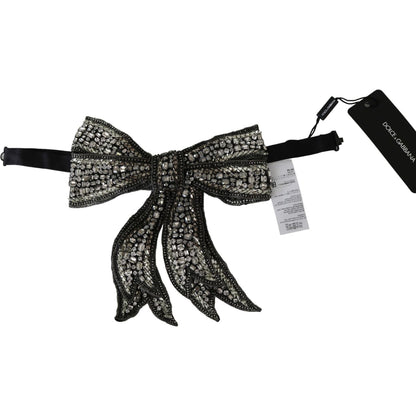 Dolce & Gabbana Silver Crystal Beaded Sequined 100% Silk Catwalk Necklace Bowtie Necklace