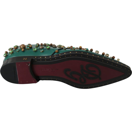 Dolce & Gabbana Green Leather Crystal Dress Broque Shoes LA7212-41