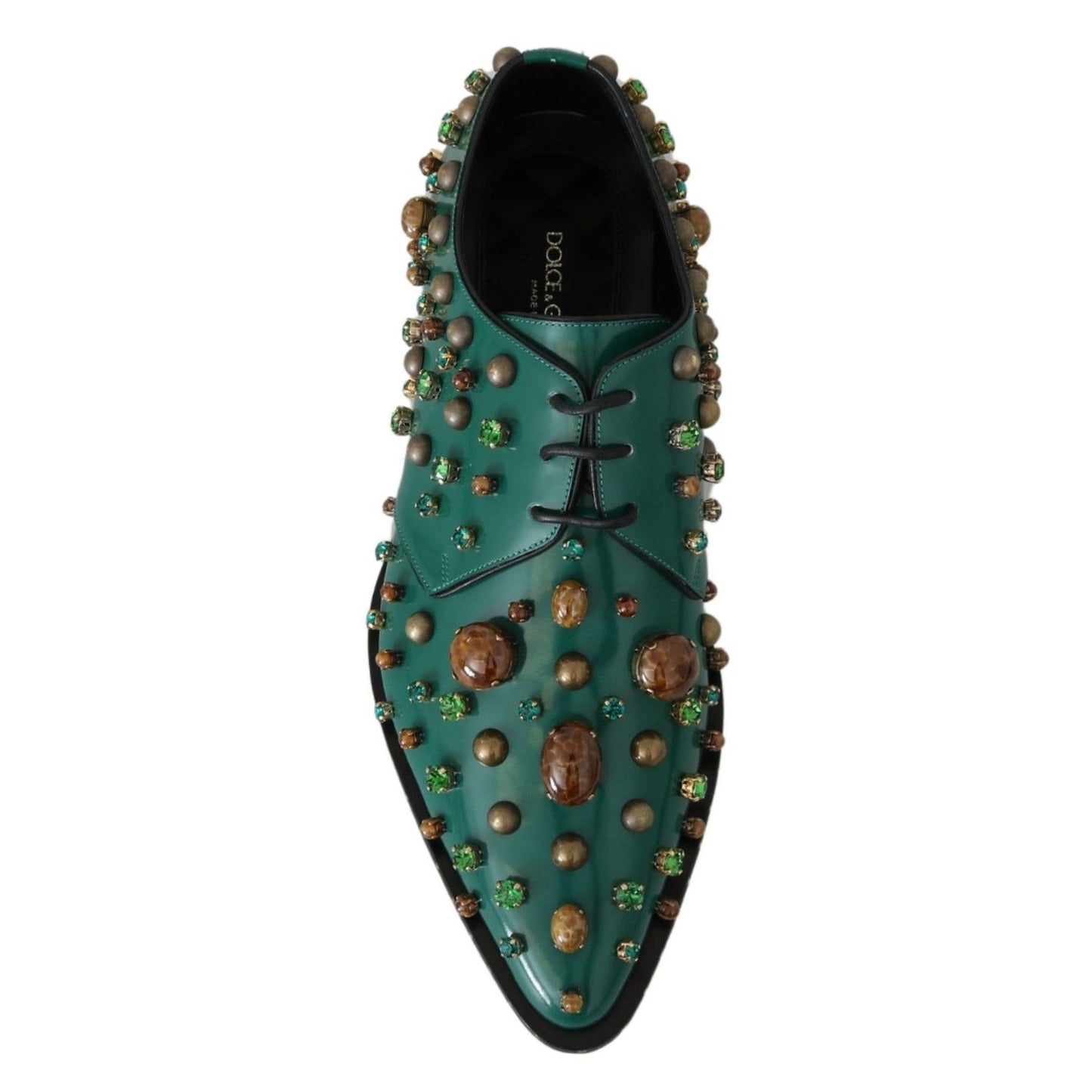 Dolce & Gabbana Green Leather Crystal Dress Broque Shoes