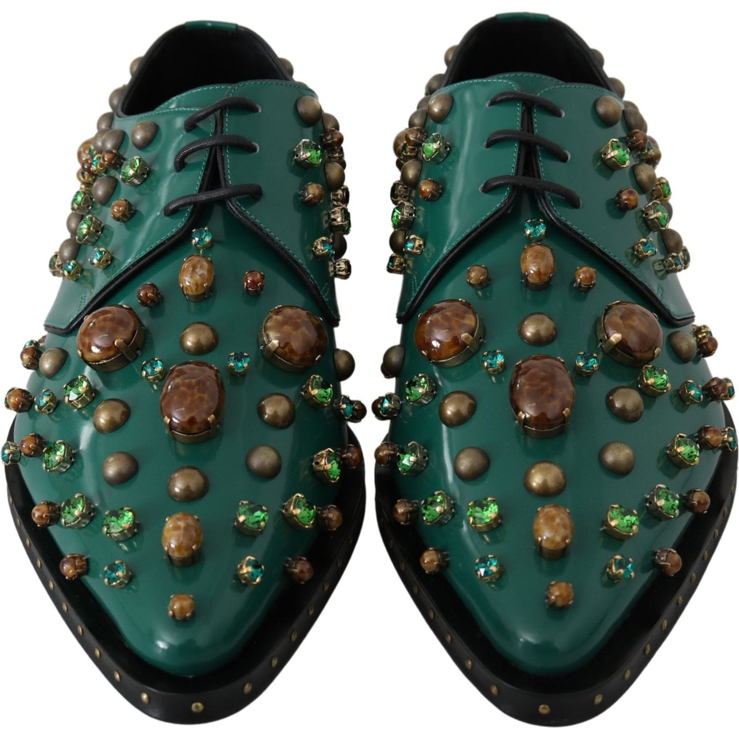 Dolce & Gabbana Green Leather Crystal Dress Broque Shoes LA7212-41