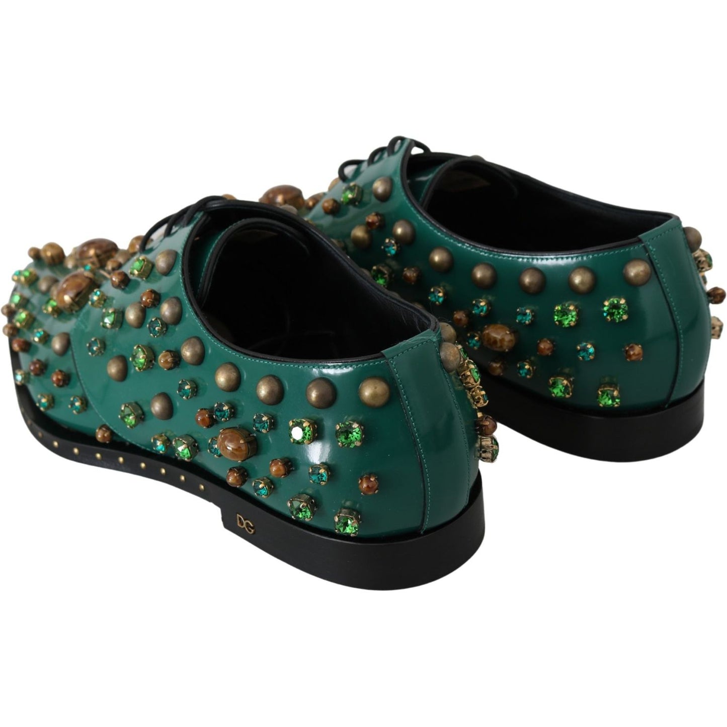 Dolce & Gabbana Green Leather Crystal Dress Broque Shoes LA7212-41