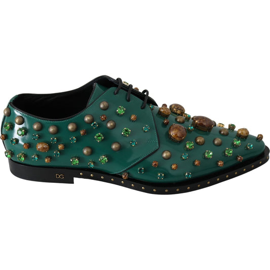Dolce & Gabbana Green Leather Crystal Dress Broque Shoes LA7212-41