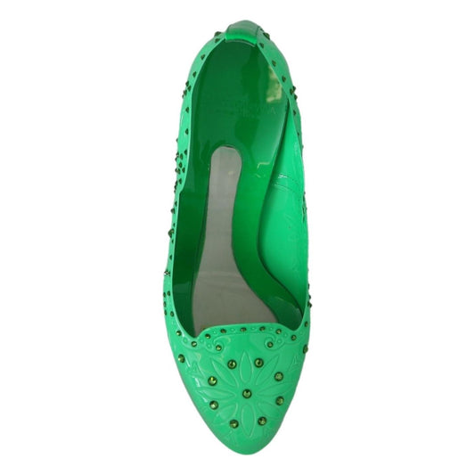 Dolce & Gabbana Green Crystal Floral CINDERELLA Heels Shoes LA7276-39