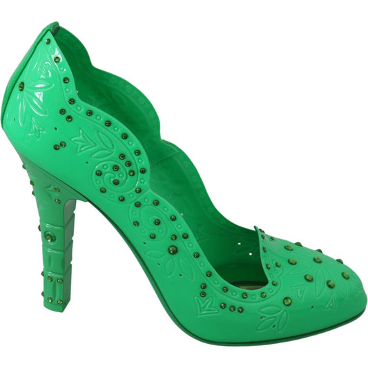 Dolce & Gabbana Green Crystal Floral CINDERELLA Heels Shoes LA7276-39
