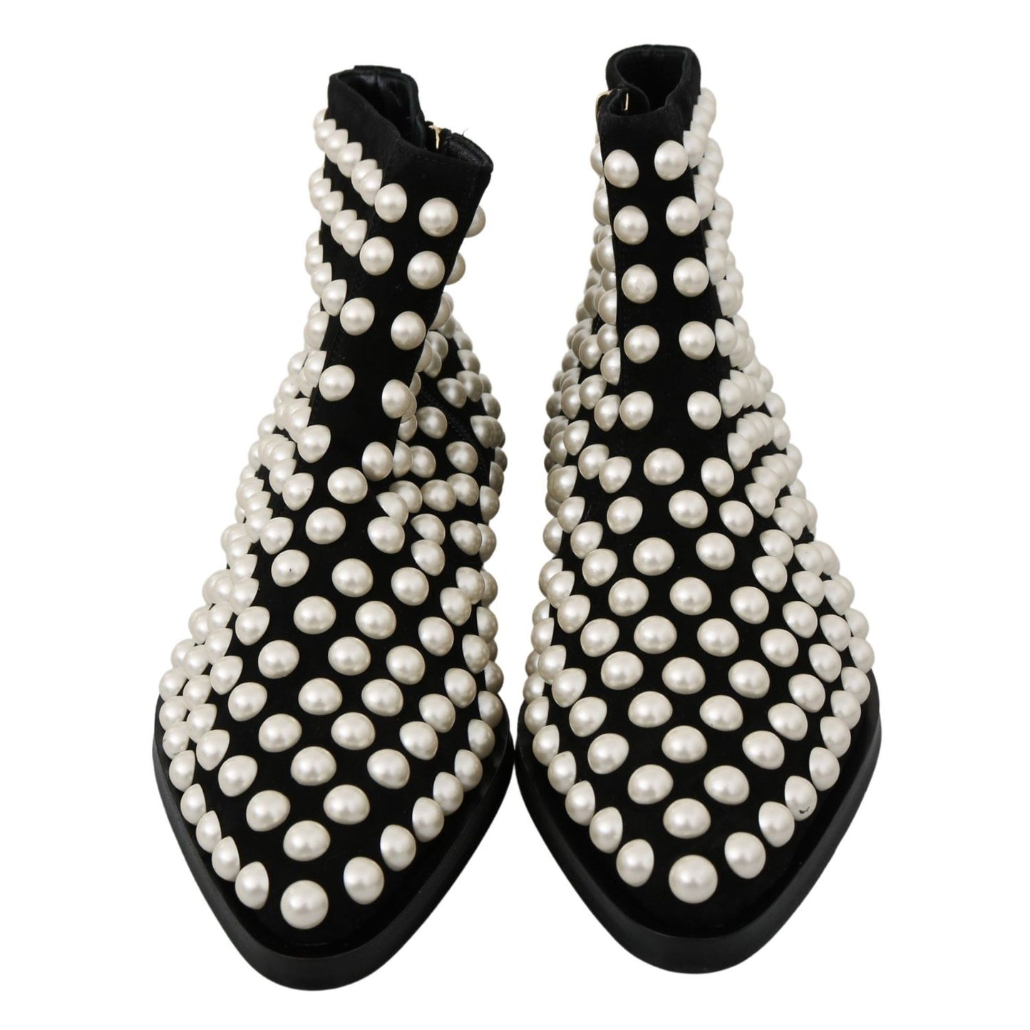 Dolce & Gabbana Black Suede Pearl Studs Boots Shoes