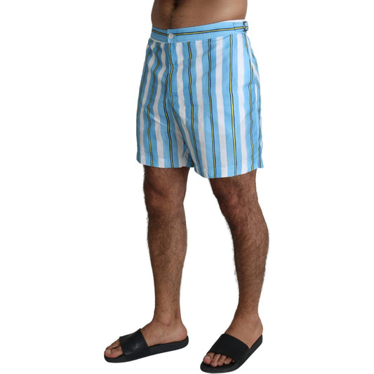 Dolce & Gabbana Blue Striped Beachwear Men Swimshorts BIK952-IT7