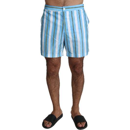 Dolce & Gabbana Blue Striped Beachwear Men Swimshorts BIK952-IT7