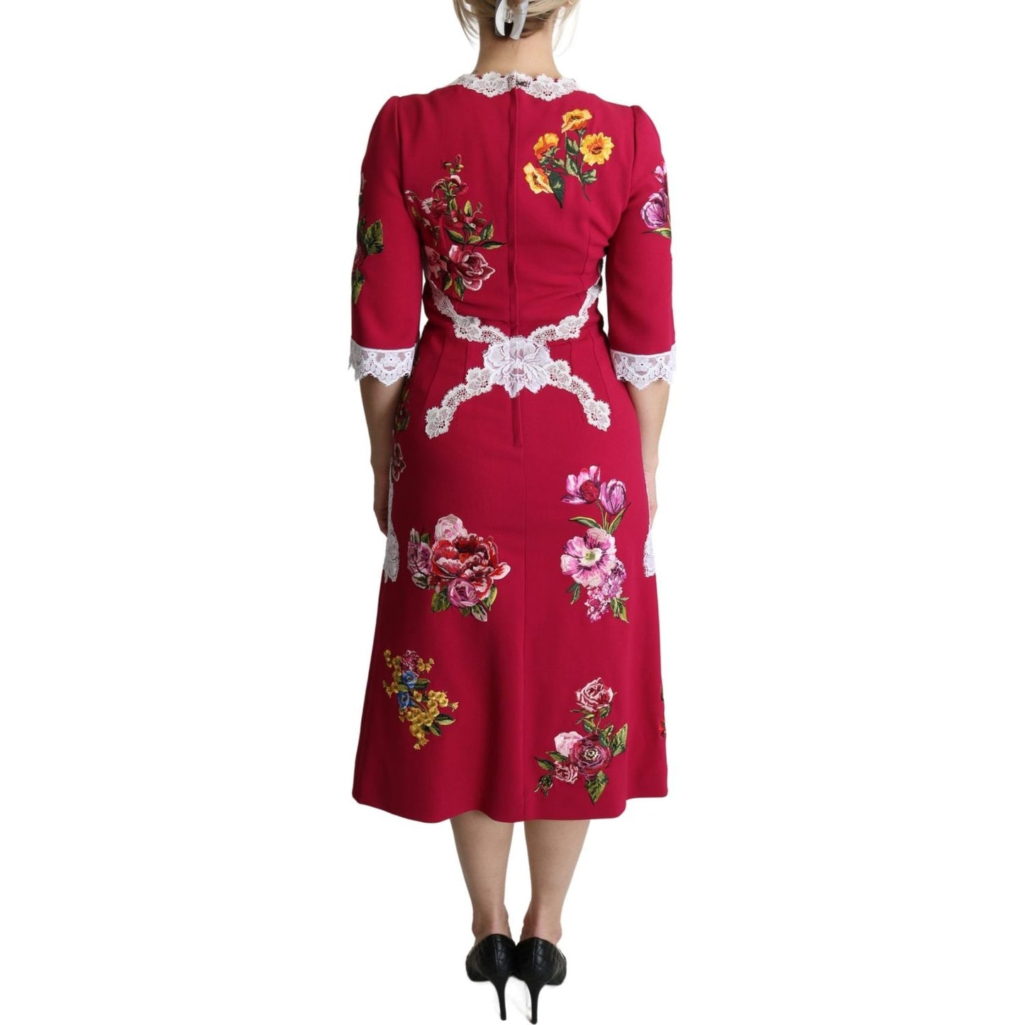Dolce & Gabbana Red Floral Embroidered Sheath Midi Dress DR2636-42