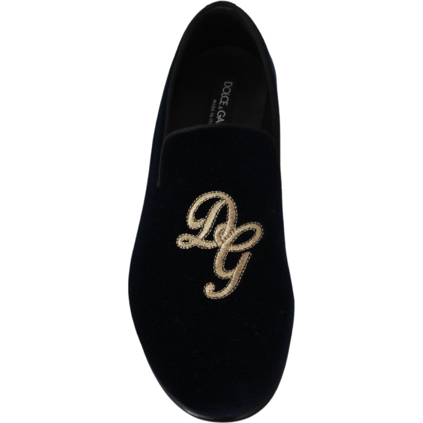 Dolce & Gabbana Blue Velvet Gold Logo Slipper Loafers Shoes MV3487-39.5