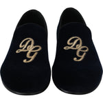 Dolce & Gabbana Blue Velvet Gold Logo Slipper Loafers Shoes MV3487-39.5