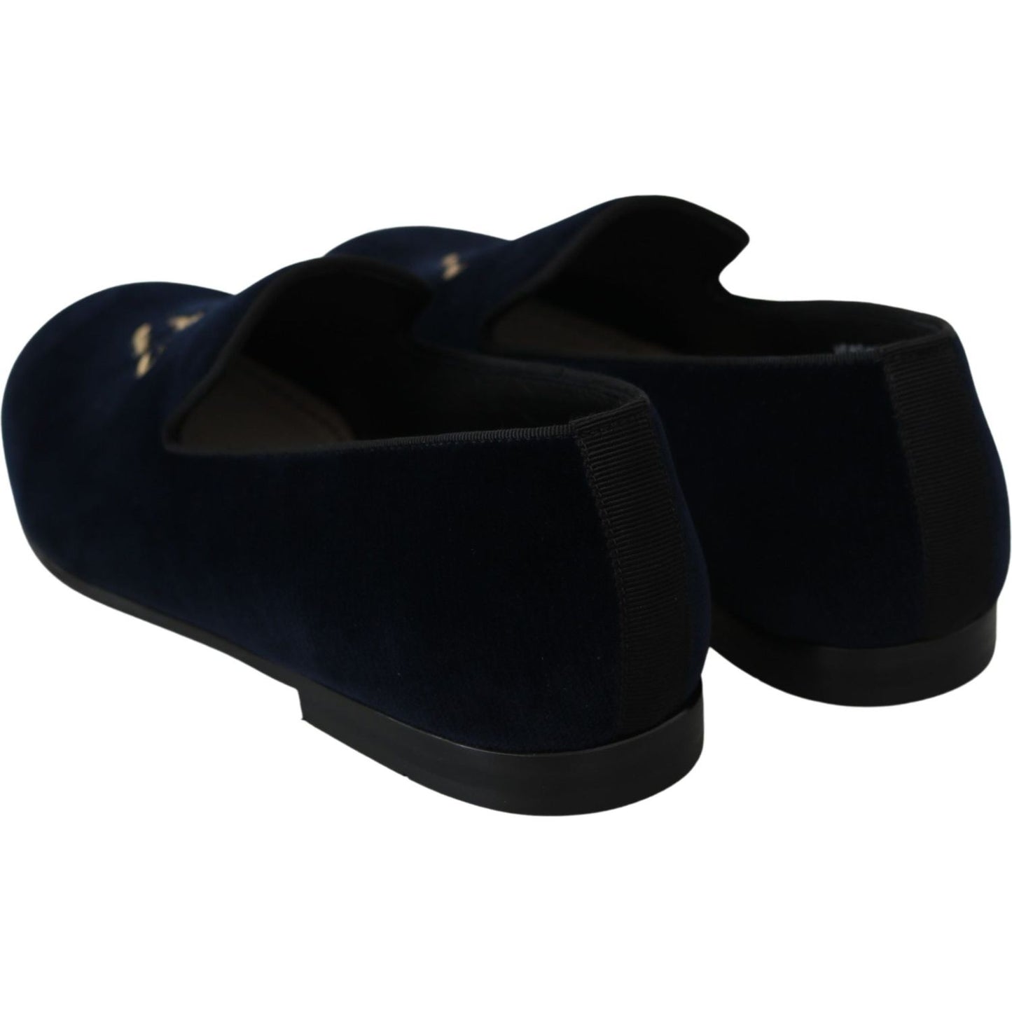 Dolce & Gabbana Blue Velvet Gold Logo Slipper Loafers Shoes MV3487-39.5