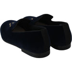 Dolce & Gabbana Blue Velvet Gold Logo Slipper Loafers Shoes MV3487-39.5