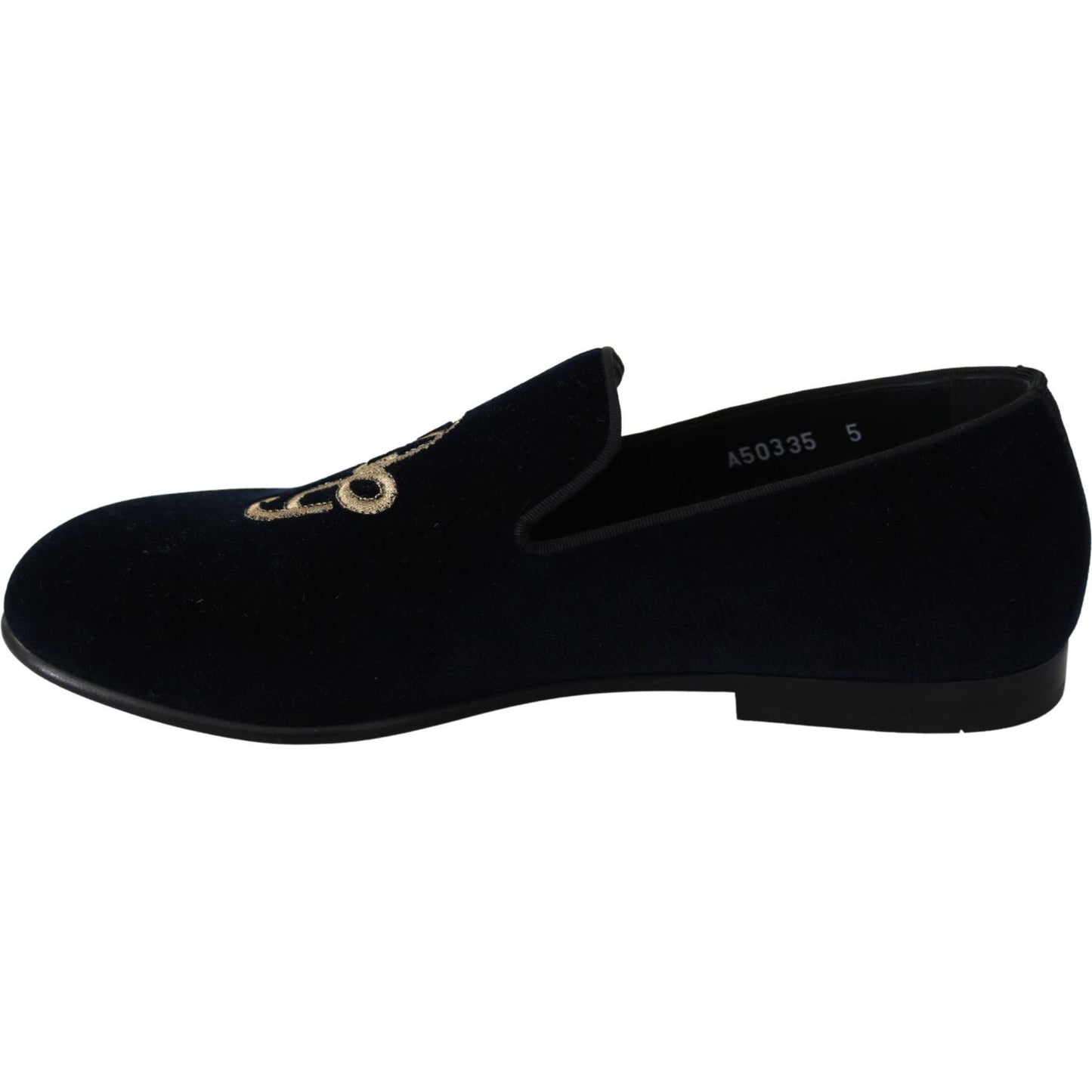 Dolce & Gabbana Blue Velvet Gold Logo Slipper Loafers Shoes MV3487-39.5