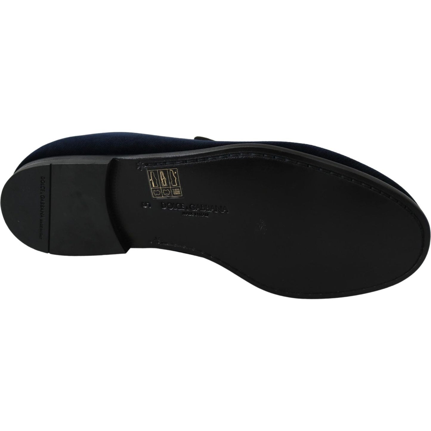 Dolce & Gabbana Blue Velvet Gold Logo Slipper Loafers Shoes MV3487-39.5