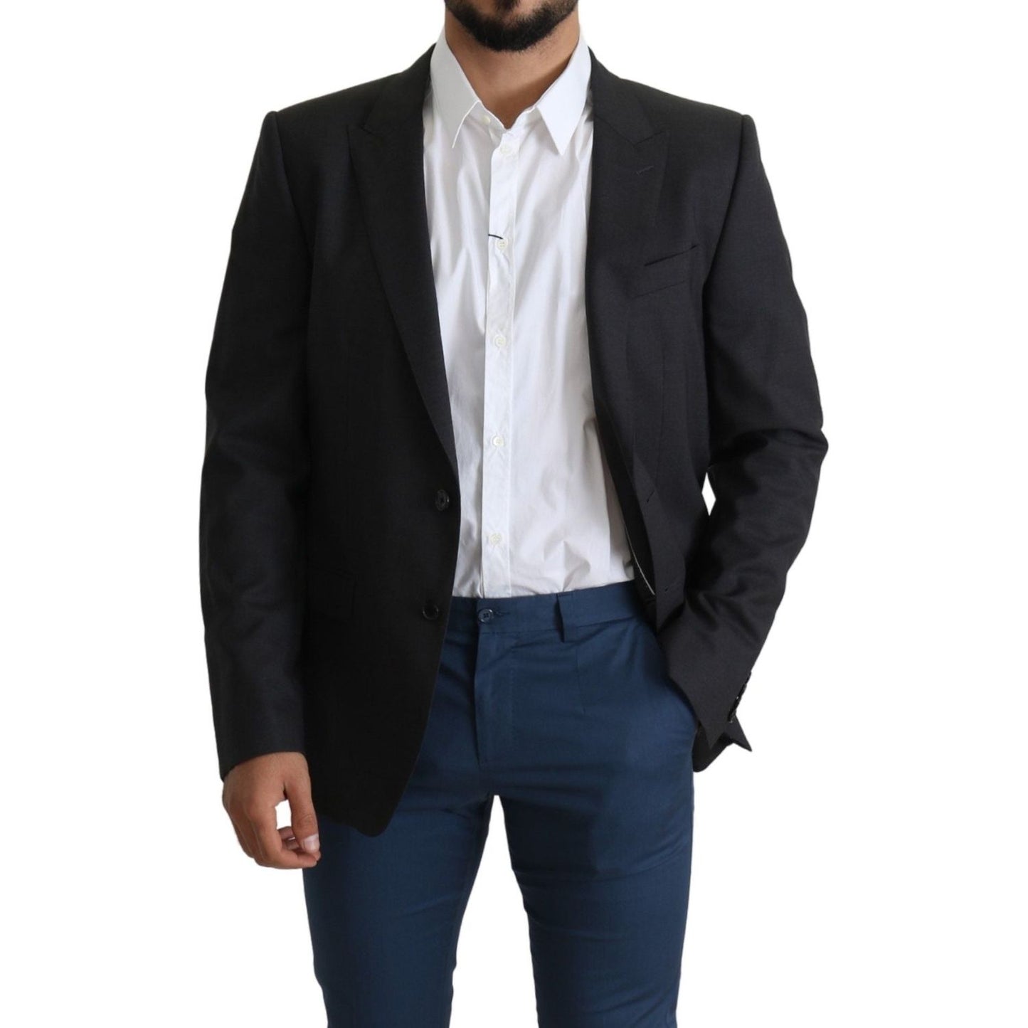 Dolce & Gabbana Gray Wool Single Breasted Coat Blazer JKT2709-52