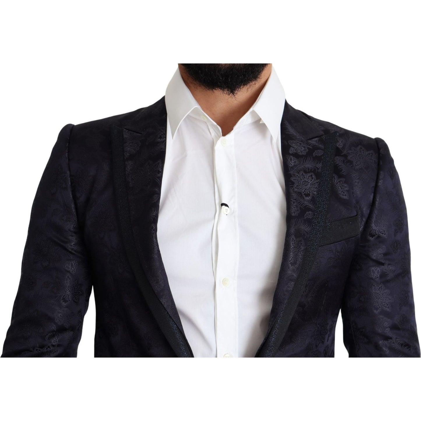 Dolce & Gabbana Blue Floral Jacquard Silk Coat MARTINI Blazer JKT2778-44