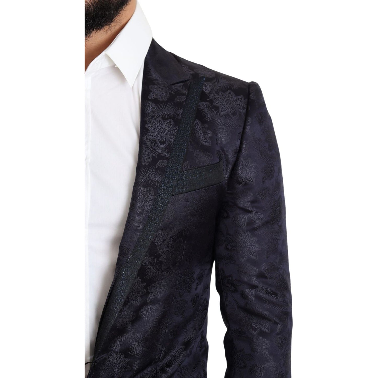 Dolce & Gabbana Blue Floral Jacquard Silk Coat MARTINI Blazer JKT2778-44
