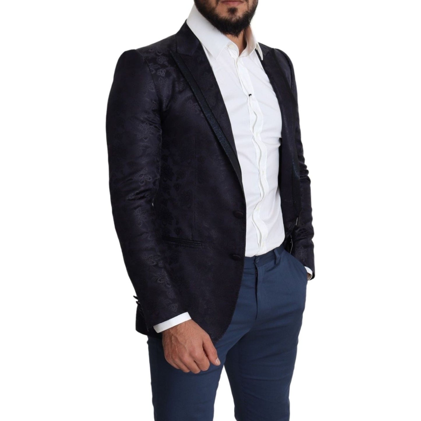 Dolce & Gabbana Blue Floral Jacquard Silk Coat MARTINI Blazer JKT2778-44