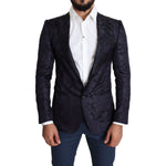 Dolce & Gabbana Blue Floral Jacquard Silk Coat MARTINI Blazer JKT2778-44