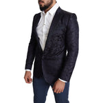 Dolce & Gabbana Blue Floral Jacquard Silk Coat MARTINI Blazer JKT2778-44