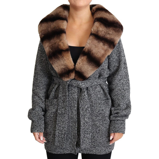 Dolce & Gabbana Gray Cardigan Fur Coat Cashmere Jacket JKT2811-38