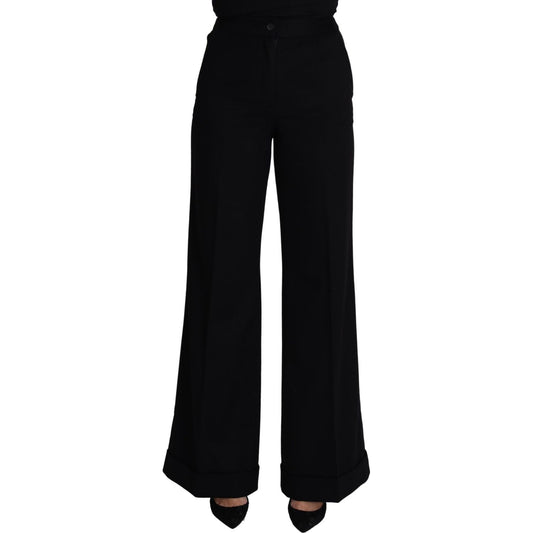 Dolce & Gabbana Black Cashmere Wide Leg Women Trouser Pants PAN71625-38