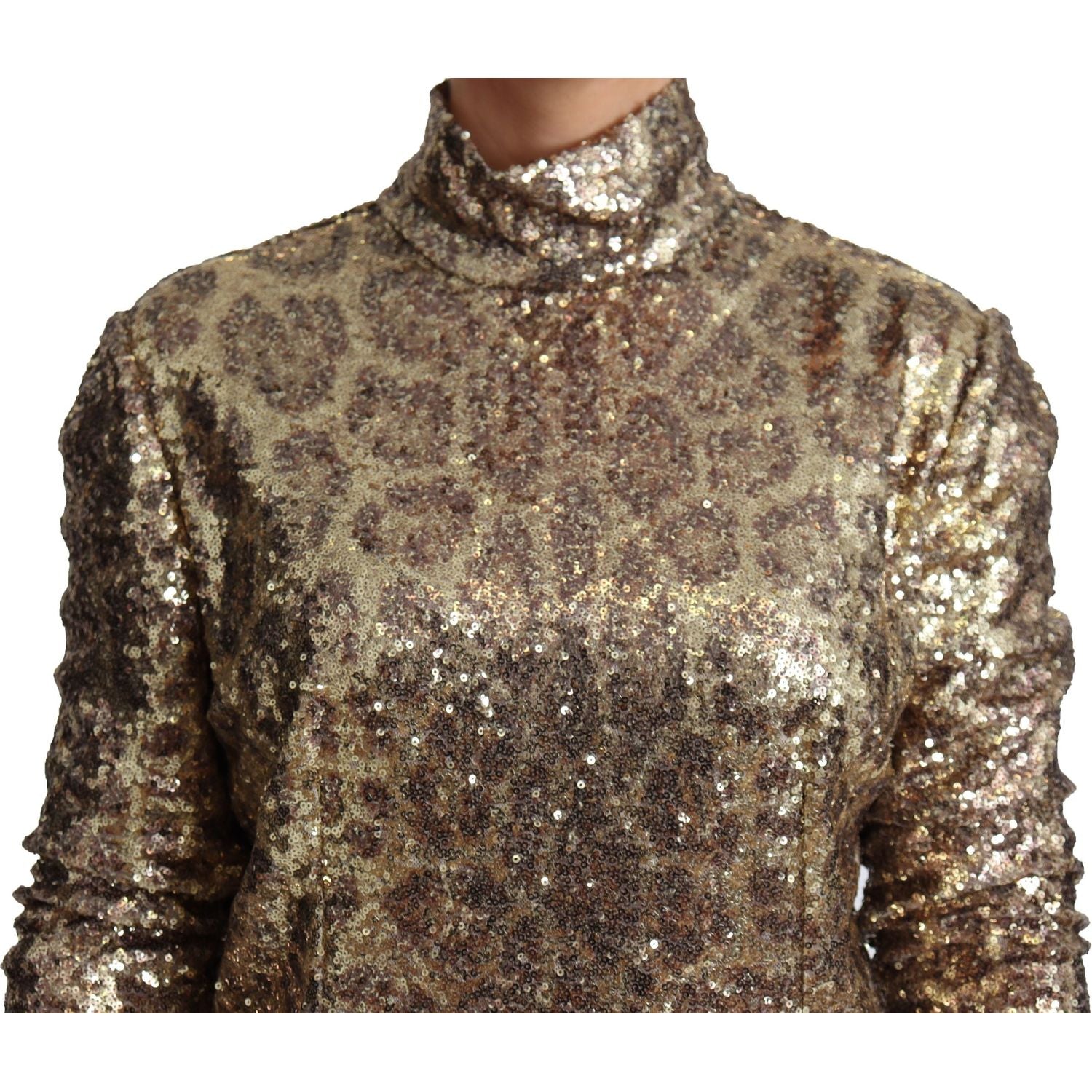 棕色亮片高领全拉链毛衣