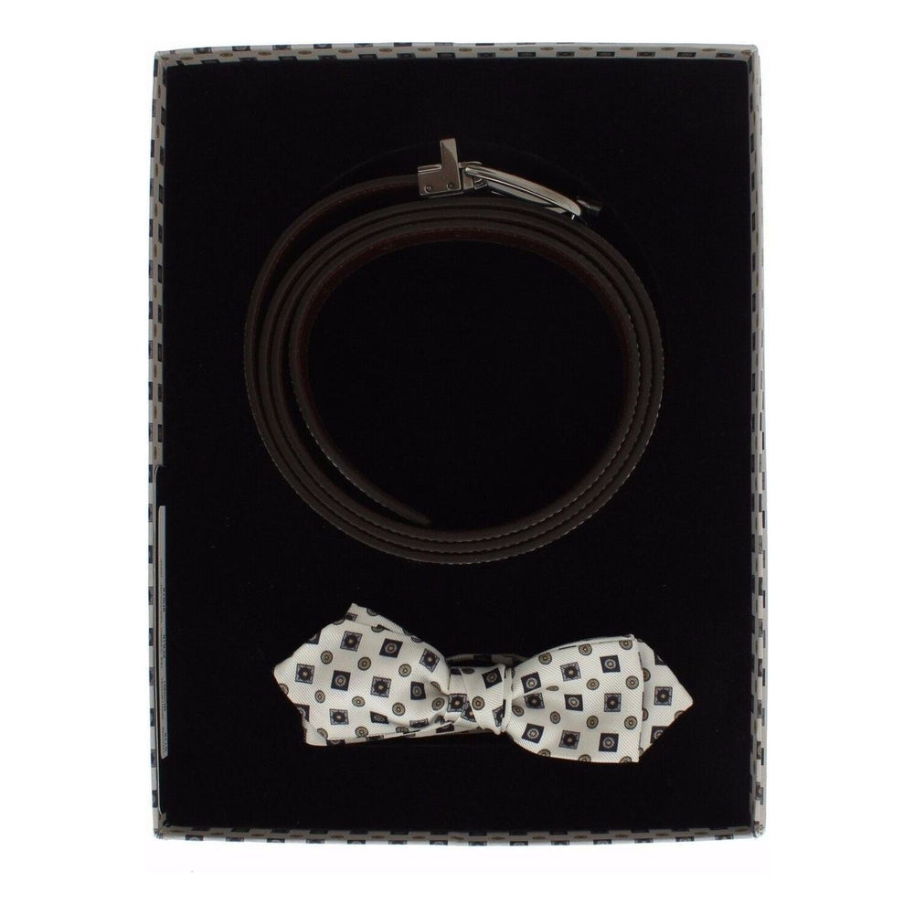 Dolce & Gabbana Elegant Baroque Silk Tie & Leather Belt Set Belt Dolce & Gabbana Black