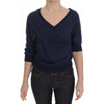 Exte Blue Cotton Top Pullover Deep V-neck Women Sweater DRE10077-40