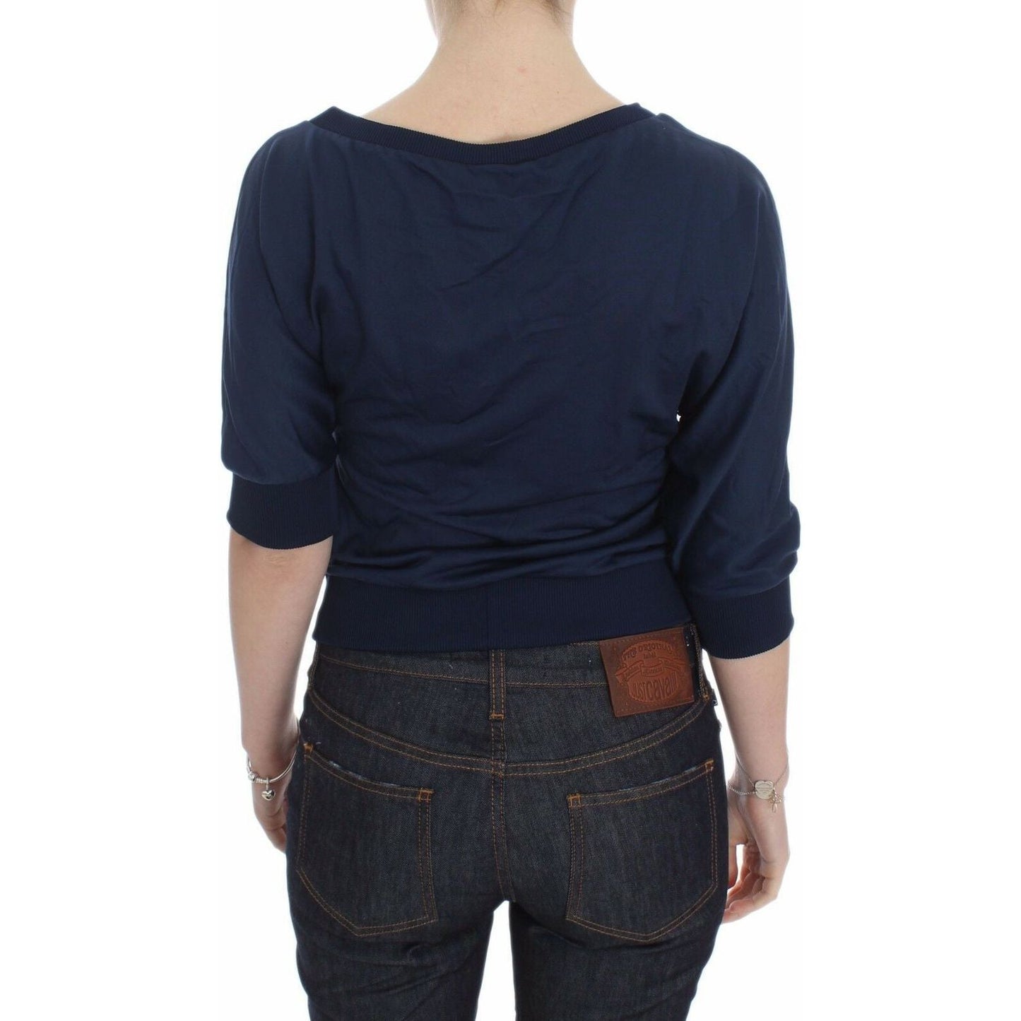 Exte Blue Cotton Top Pullover Deep V-neck Women Sweater DRE10077-40