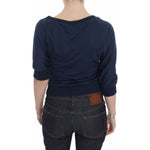 Exte Blue Cotton Top Pullover Deep V-neck Women Sweater DRE10077-40