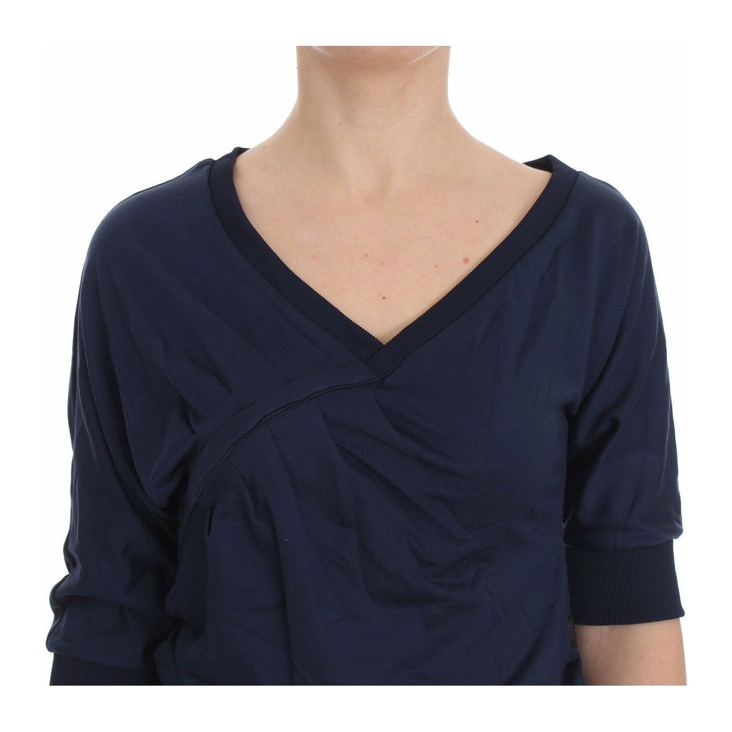 Exte Blue Cotton Top Pullover Deep V-neck Women Sweater DRE10077-40