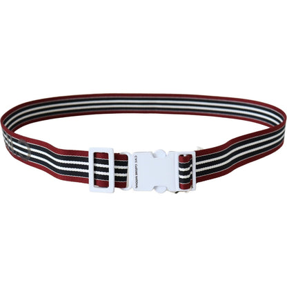 Costume National Black Red Stripe White Logo Buckle Waist Belt
