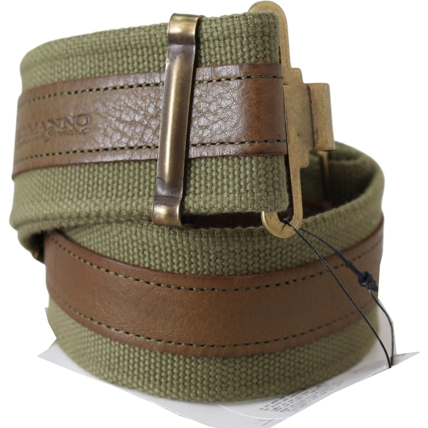 Ermanno Scervino Green Leather Rustic Bronze Buckle Army Belt