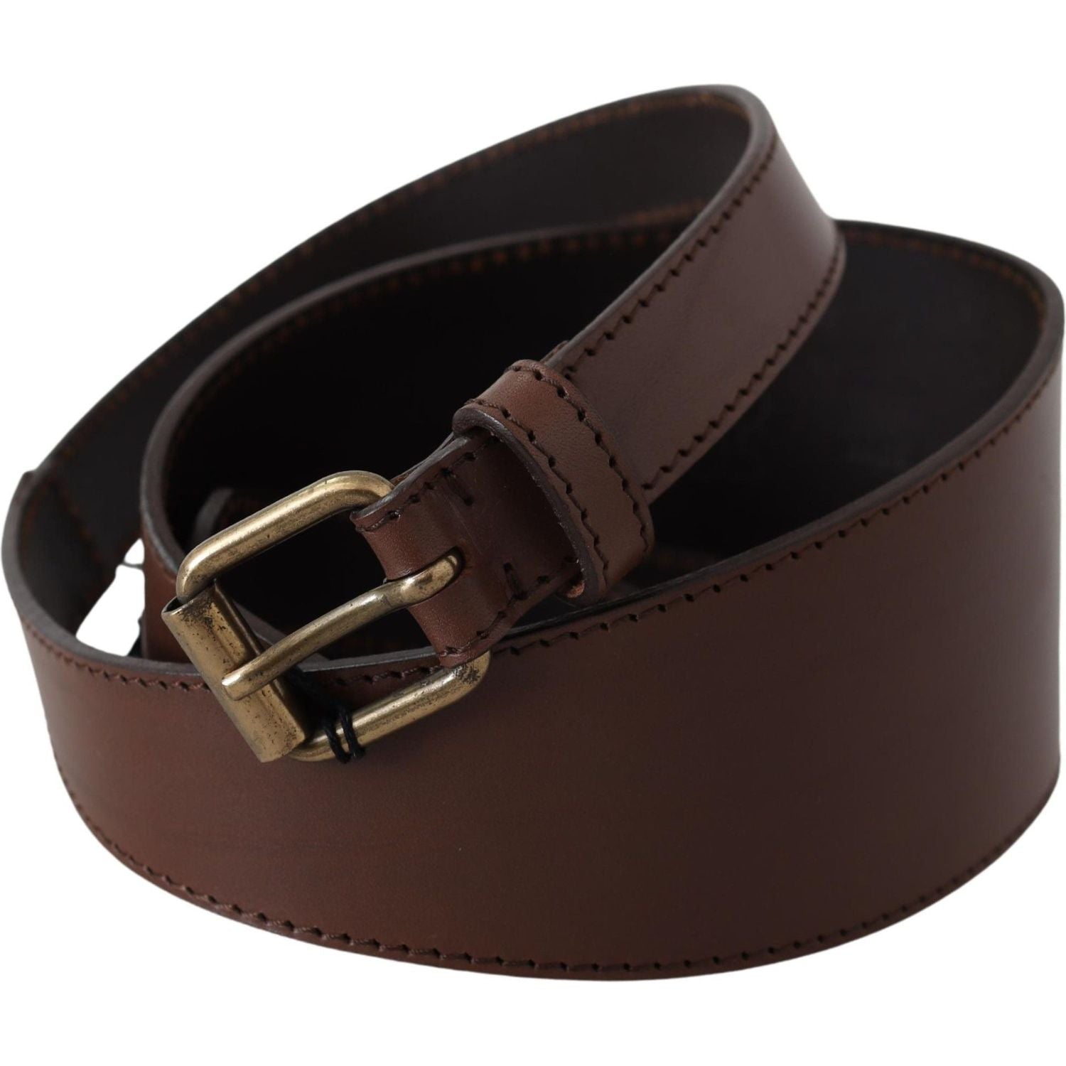 PLEIN SUD Brown Leather Gold Metal Buckle Belt